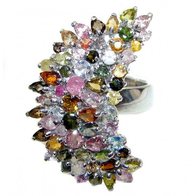 Huge Natural Watermelon Tourmaline .925 Sterling Silver Statement ring size 8