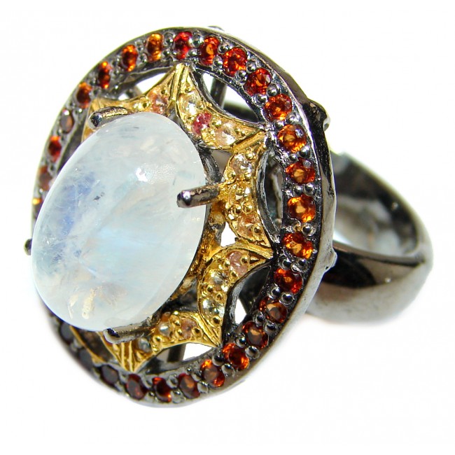 Rainbow Moonstone Tsavorite Garnet .925 Sterling Silver handmade Ring size 8