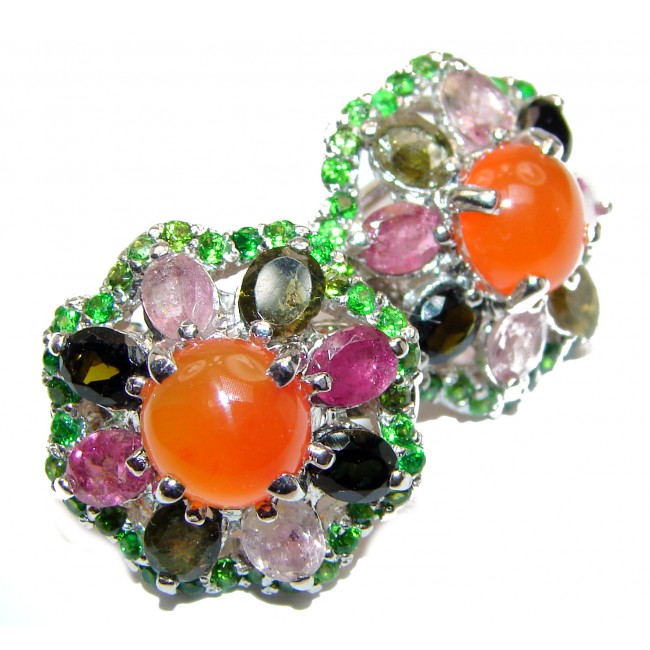 Dazzling natural Mexican Precious Fire Opal .925 handcrafted stud earrings