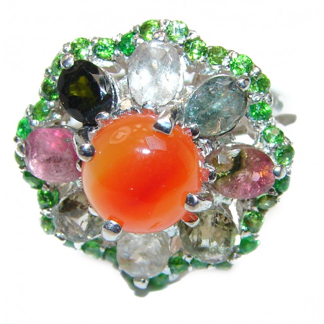 Dazzling natural Mexican Precious Fire Opal 925 Sterling Silver handcrafted ring size 8 1/2