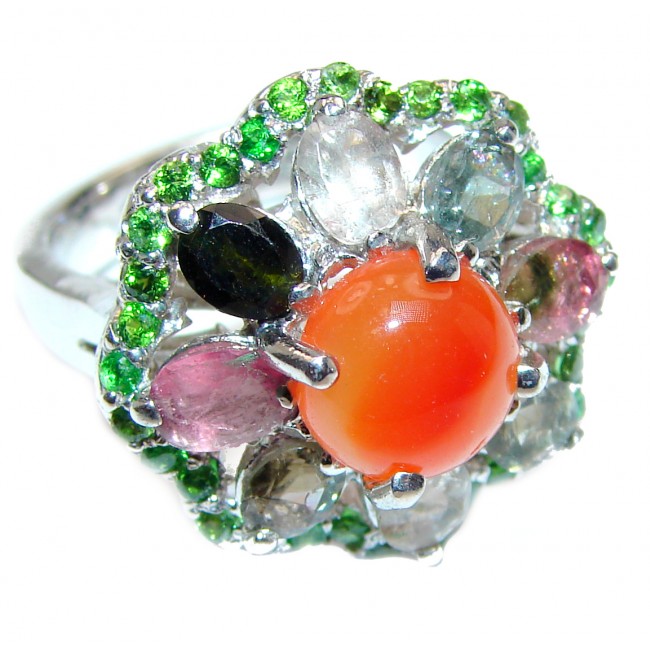 Dazzling natural Mexican Precious Fire Opal 925 Sterling Silver handcrafted ring size 8 1/2