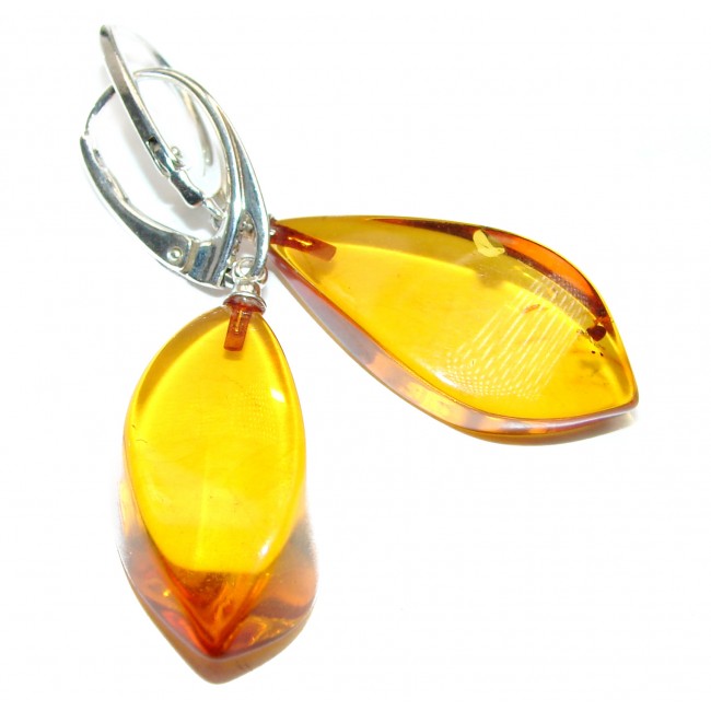 Big Authentic Baltic Amber .925 Sterling Silver handmade Earrings