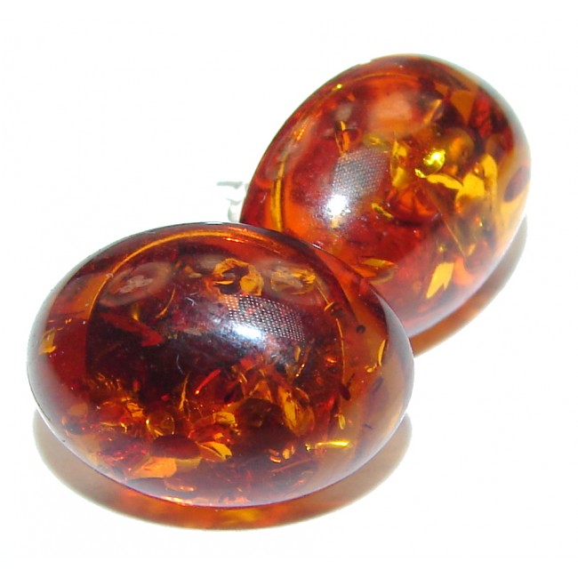 Masterpiece Genuine carved Baltic Amber .925 Sterling Silver Earrings