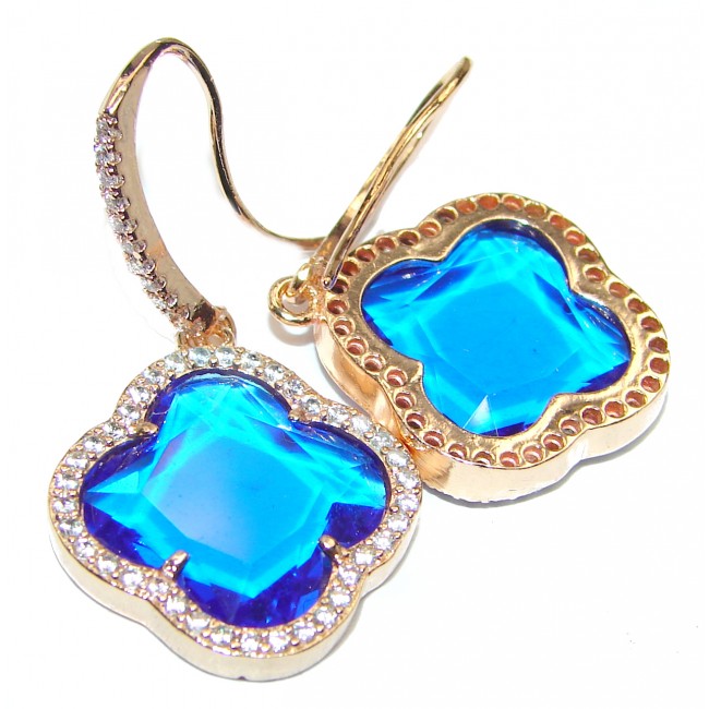 Classy Clover Lab. Sapphire 18K Gold over .925 Sterling Silver handcrafted earrings