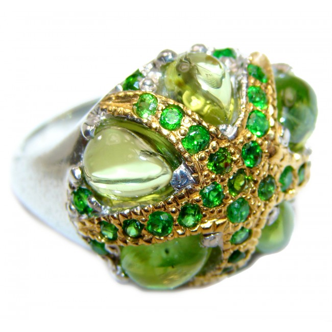 Spectacular Natural Peridot Tsavorite Garnet .925 Sterling Silver handcrafted ring size 8 3/4