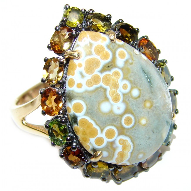 Great Ocean Jasper Tourmaline 14K Gold over .925 Sterling Silver handcrafted Ring s. 8 1/4