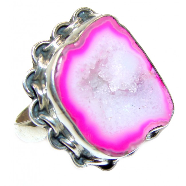 Huge Exotic Druzy Agate Sterling Silver Ring s. 8 1/2