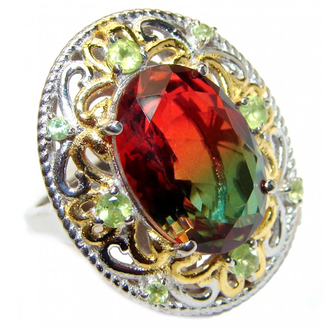 Huge Top Quality Volcanic Tourmaline 18 K Gold over .925 Sterling Silver handcrafted Ring s. 8 1/4