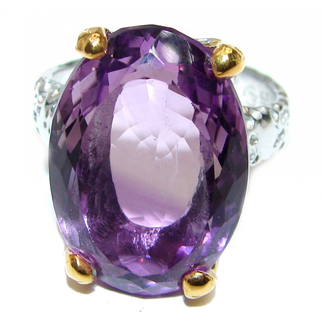 Spectacular genuine Pink Amethyst 14K Gold over .925 Sterling Silver handcrafted Ring size 7 3/4