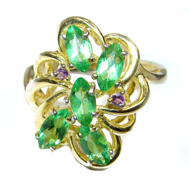 Spectacular Natural Peridot 14K Gold over .925 Sterling Silver handcrafted ring size 5 1/2