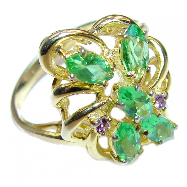 Spectacular Natural Peridot 14K Gold over .925 Sterling Silver handcrafted ring size 5 1/2