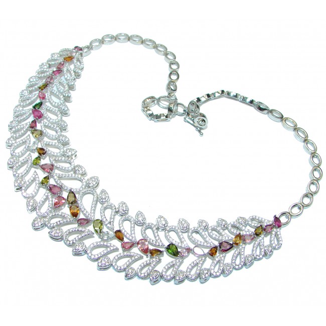 Large authentic Brazilian Tourmaline .925 Sterling Silver handcrafted Statement necklace