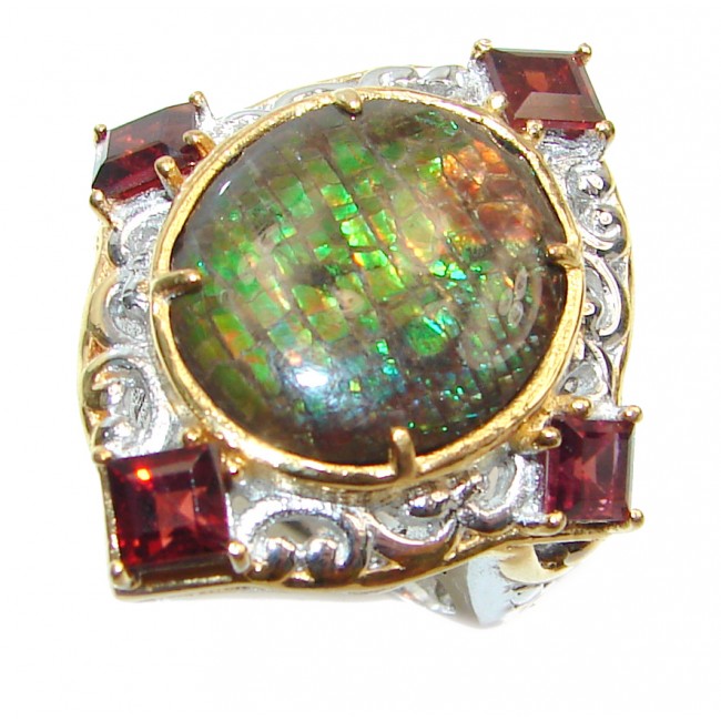 Genuine Canadian Ammolite 18K Gold over .925 Sterling Silver handmade ring size 67 1/4