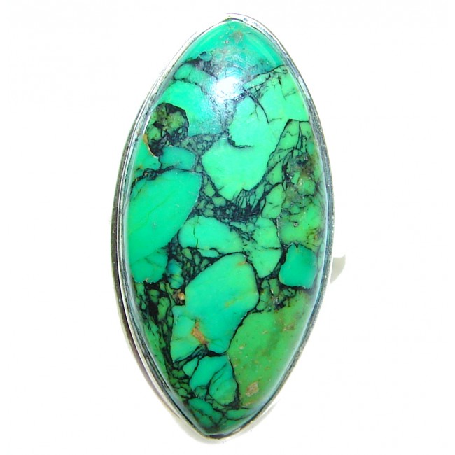 Energizing green Turquoise .925 Sterling Silver handmade Ring size 6 3/4