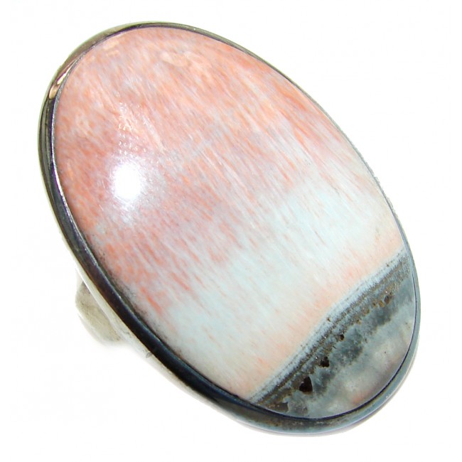 Huge Peachy Color Aventurine .925 Sterling Silver handcrafted Ring s. 9