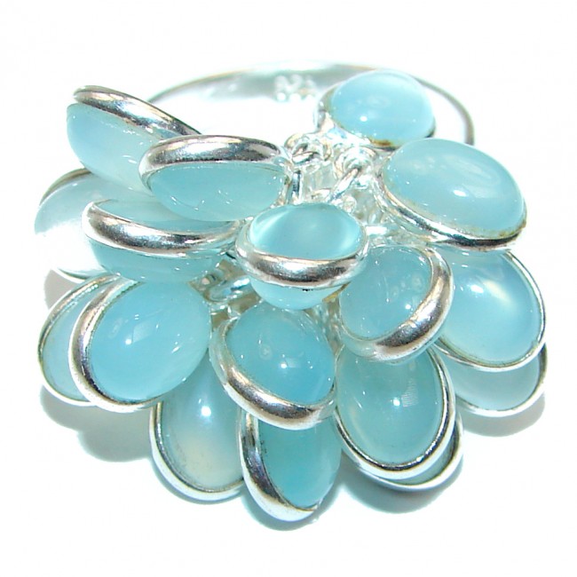 Blue Agate .925 Sterling Silver handmade CHA CHA ring s. 7 adjustable