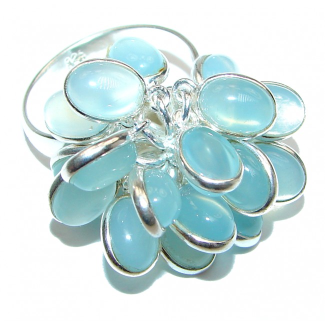 Blue Agate .925 Sterling Silver handmade CHA CHA ring s. 7 adjustable