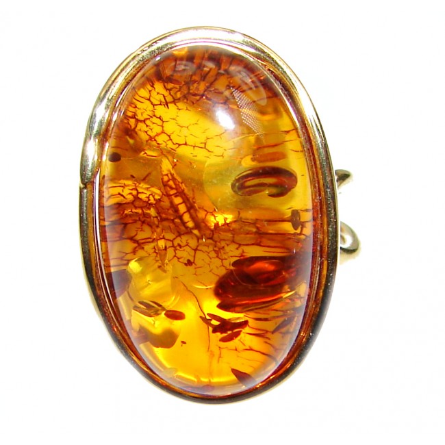 Excellent Vintage Design Baltic Amber 14 k Gold over .925 Sterling Silver handcrafted Ring s. 7 adjustable