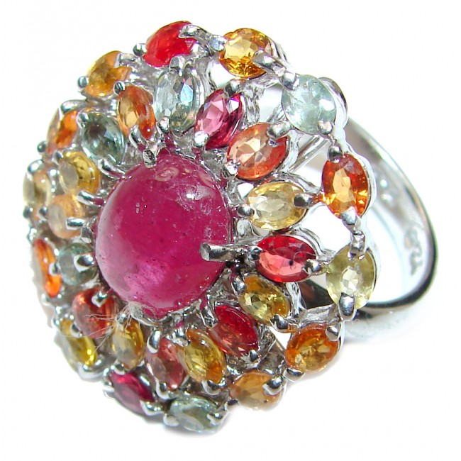 Large Genuine Tourmaline Ruby .925 Sterling Silver handcrafted Statement Ring size 8 1/2