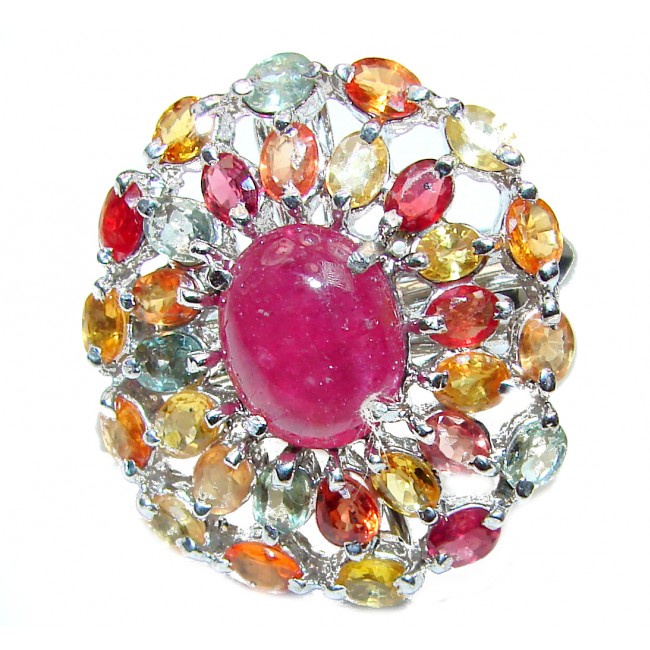 Large Genuine Tourmaline Ruby .925 Sterling Silver handcrafted Statement Ring size 8 1/2