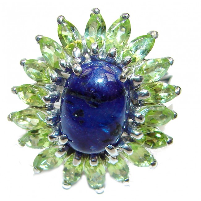 Genuine Sapphire Peridot .925 Sterling Silver handmade Cocktail Ring s. 8 1/4