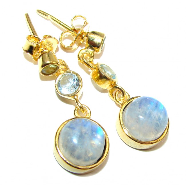Genuine Fire Moonstone 14K Gold over .925 Sterling Silver handcrafted Earrings