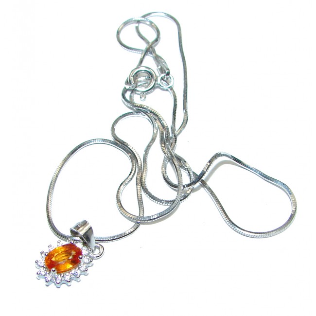 Oval cut Orange Sapphire .925 Sterling Silver handcrafted necklace