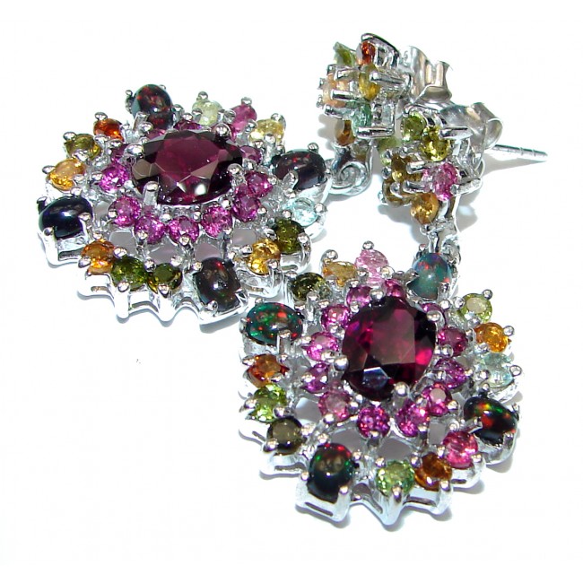 Earth Treasure Authentic Garnet Black Opal Tourmaline .925 Sterling Silver handcrafted stud earrings