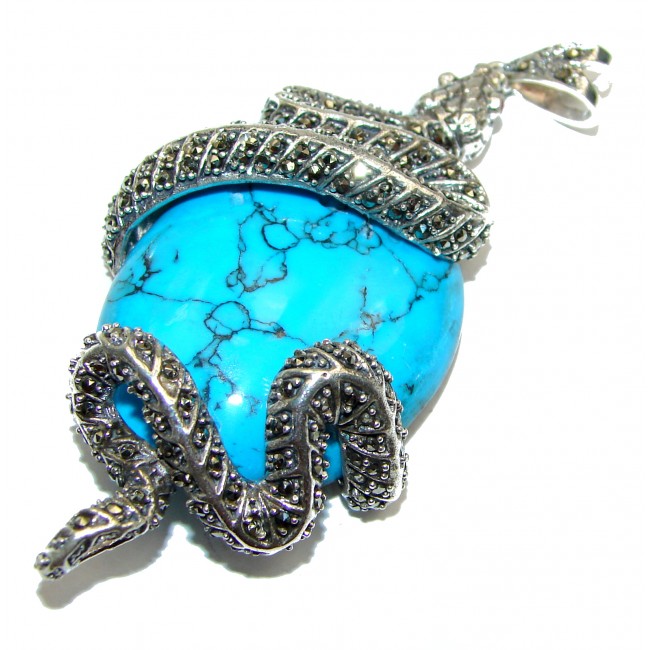 Large Snake Genuine Turquoise .925 Sterling Silver handcrafted Pendant