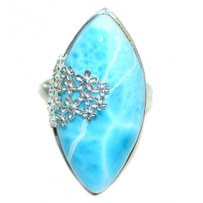 Vintage Design AAAAA QUALITY Natural Larimar .925 Sterling Silver handcrafted Ring s. 8