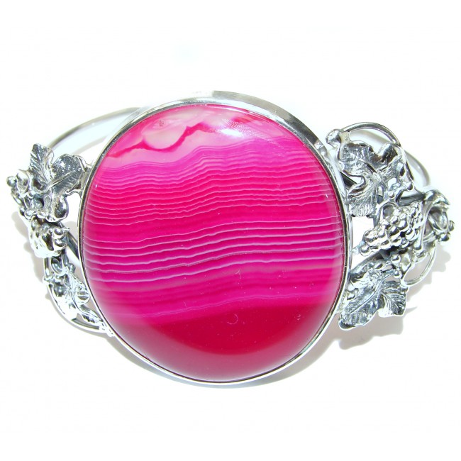 Pink Moon Huge Botswana Agate oxidized .925 Sterling Silver handcrafted Bracelet