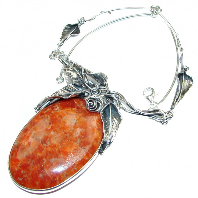 Chunky Vintage Design Orange Calcite .925 Sterling Silver handmade necklace