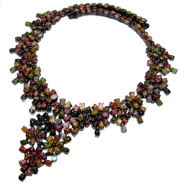 Large 520ctw (total carat weight) Brazilian Watermelon Tourmaline black rhodium .925 Sterling Silver handcrafted Statement necklace
