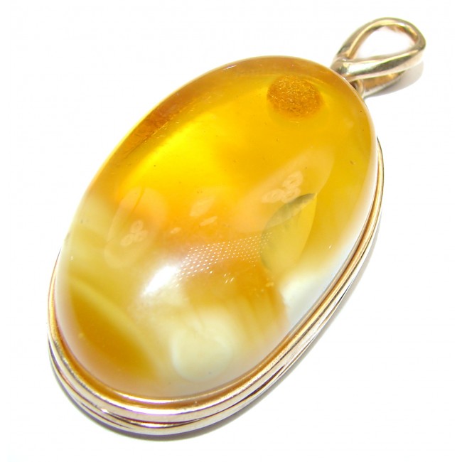 Large Natural Golden Baltic Amber 14K Gold over .925 Sterling Silver handmade Pendant