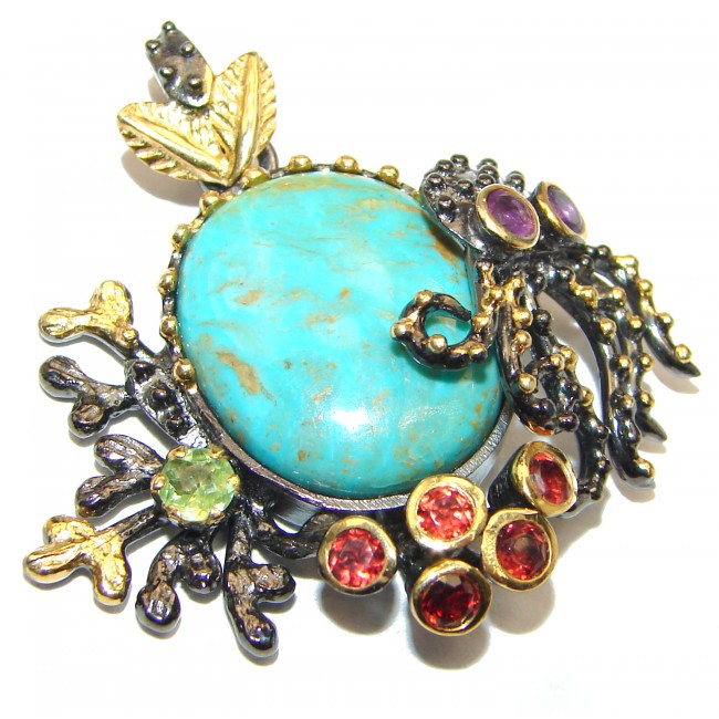 Octopus Genuine Turquoise 18K Gold over .925 Sterling Silver handcrafted Pendant