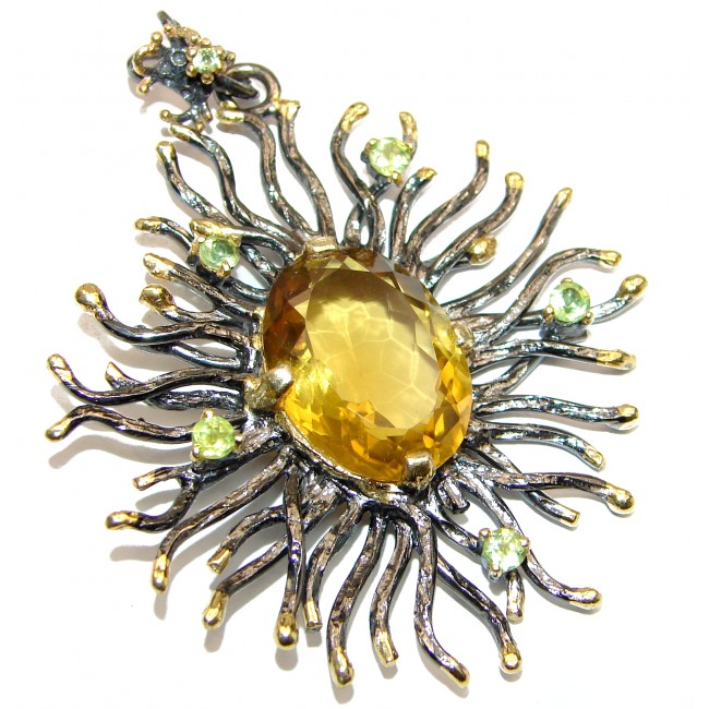 Royal quality genuine 25ctw Citrine 18K Gold over .925 Sterling Silver handcrafted Pendant