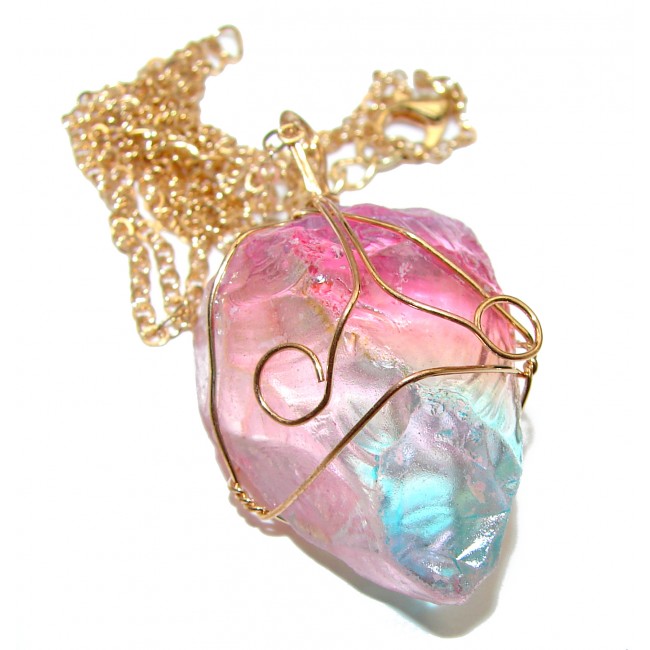 20 inches genuine Rough Rainbow Quartz Gold over .925 Sterling Silver handmade Necklace