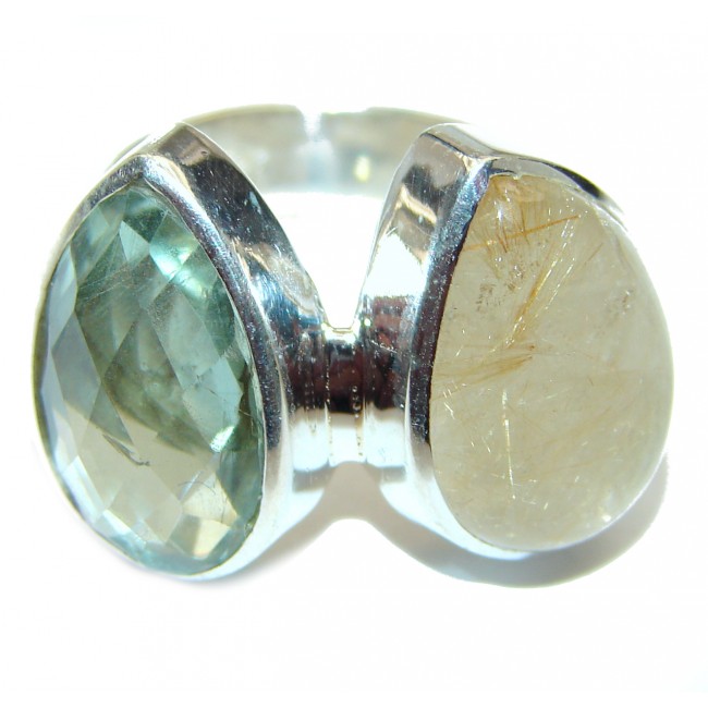 Spectacular Natural Green Amethyst .925 Sterling Silver handcrafted ring size 8 adjustable