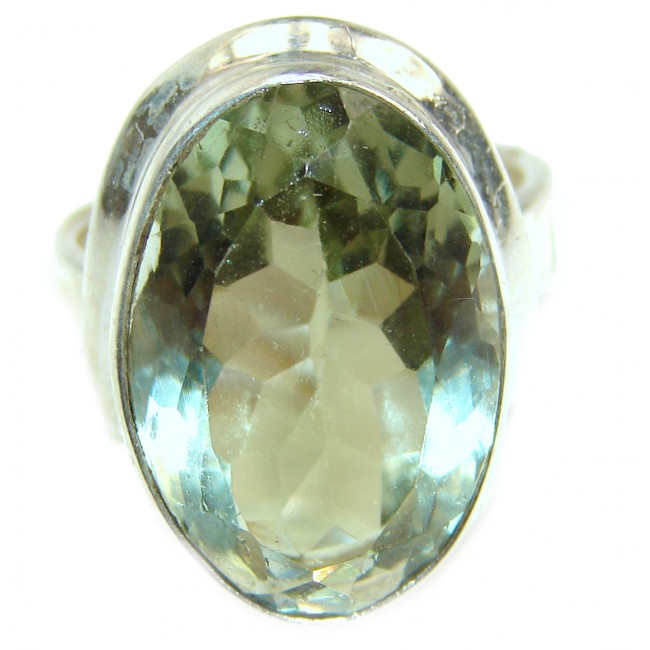Spectacular Natural Green Amethyst .925 Sterling Silver handcrafted ring size 6