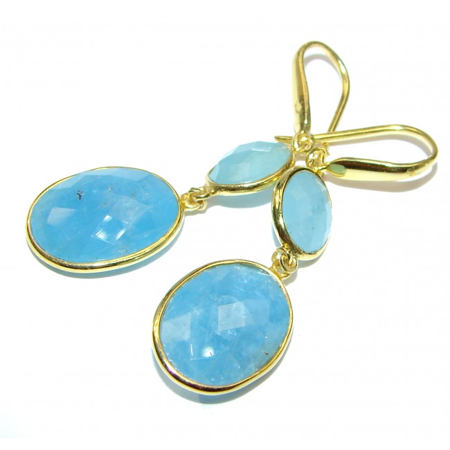 Fancy Style genuine Aquamarine 18K Gold over .925 Sterling Silver handmade earrings
