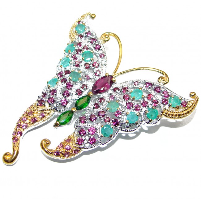 Incredible Butterfly Natural Kashmir Ruby 925 Sterling Silver Pendant Brooch