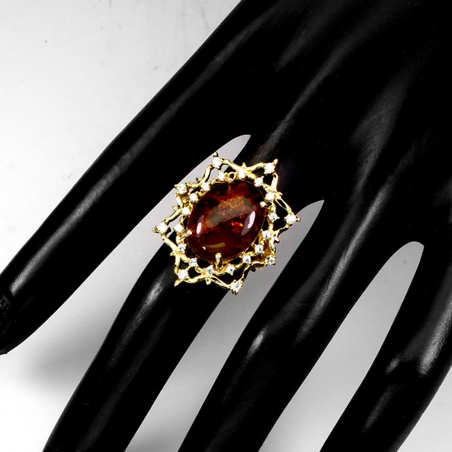Excellent Vintage Design Baltic Amber 14k Gold over .925 Sterling Silver handcrafted Ring s. 6 1/4