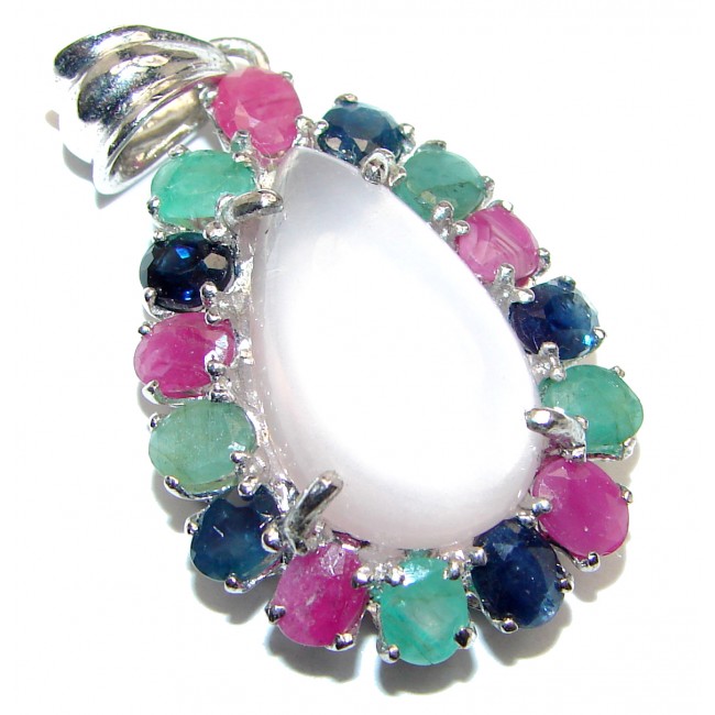 Bellísima Authentic Rose Quartz Ruby Emerald Sapphire .925 Sterling Silver handcrafted Pendant