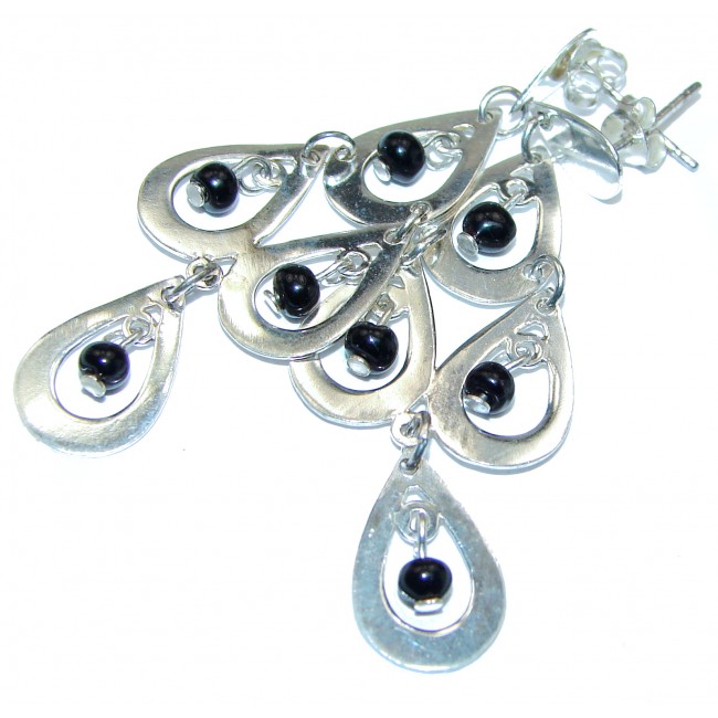 Long Incredible Onyx .925 Sterling Silver earrings