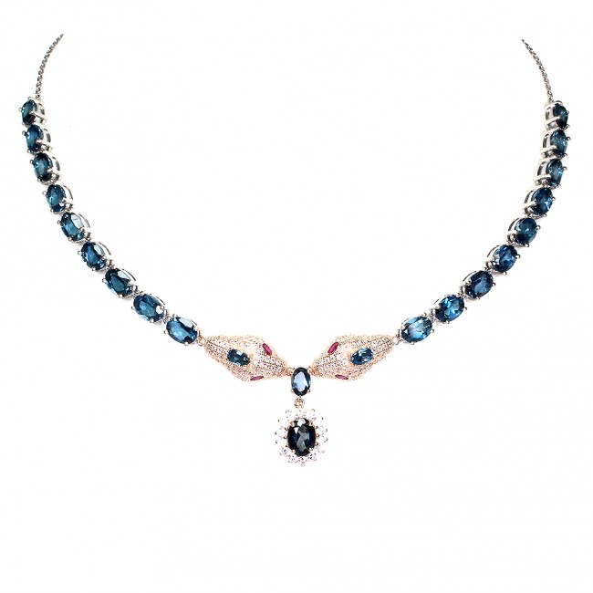 Cobra London Blue Topaz Ruby .925 Sterling Silver handmade necklace