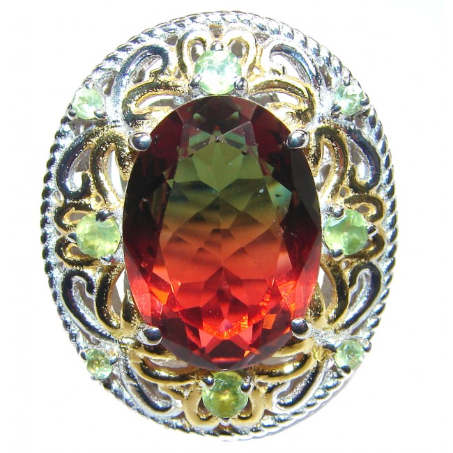 Huge Top Quality Volcanic Tourmaline 18 K Gold over .925 Sterling Silver handcrafted Ring s. 7