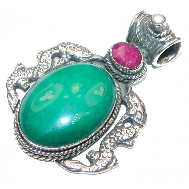 Genuine green Turquoise .925 Sterling Silver handcrafted Pendant