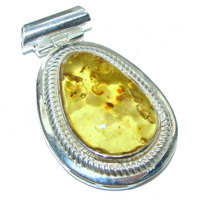 Large Natural Golden Baltic Amber .925 Sterling Silver handmade Pendant