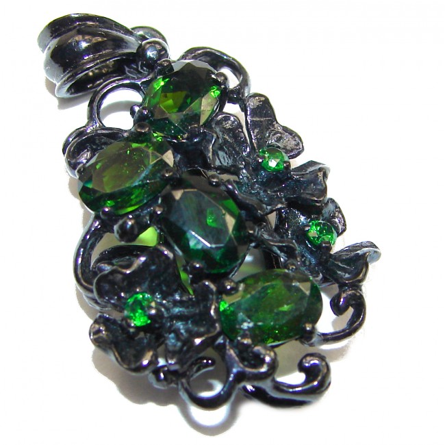 Authentic Chrome Diopside black rhodium over .925 Sterling Silver Pendant