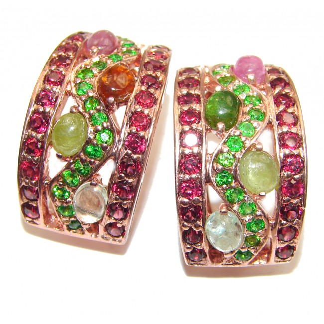Authentic Watermelon Tourmaline 24K Gold over .925 Sterling Silver handmade earrings